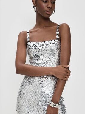 Silver Sequin Mini Dress with Decorative Straps